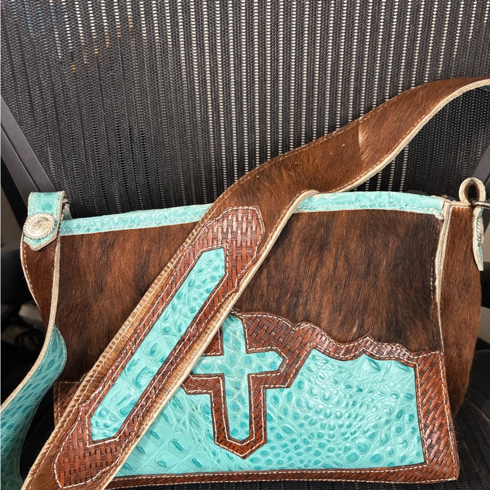 Custom Handmade Turquoise and Brown Women's Bag